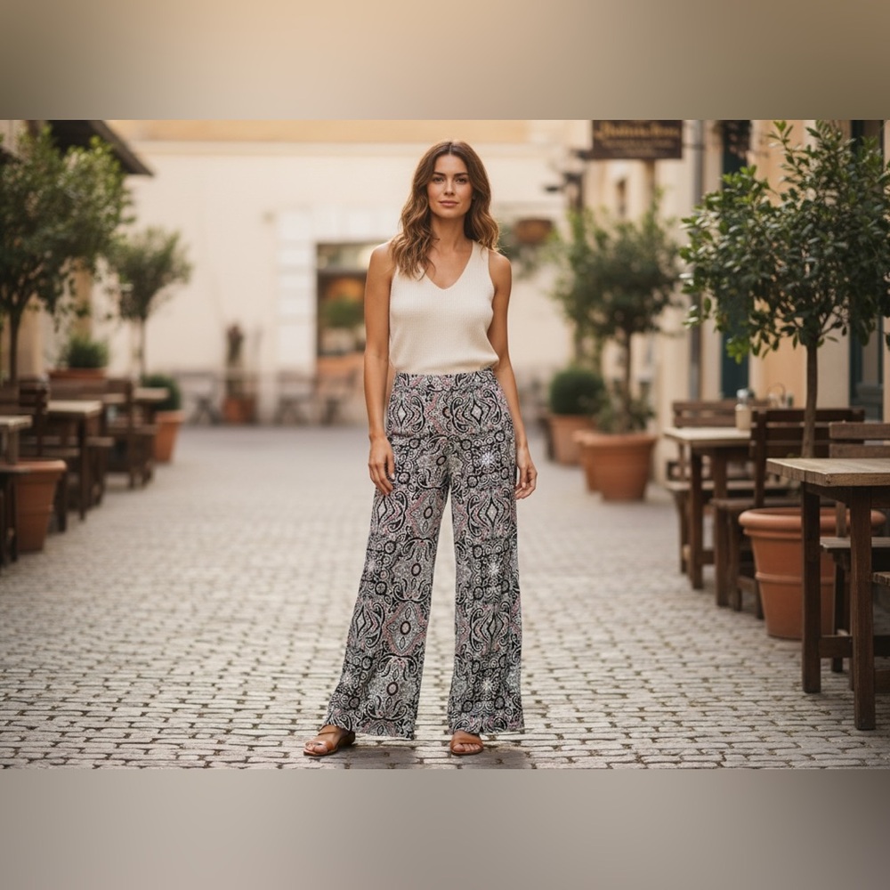 Abercrombie & Fitch Boho Medallion PrintWide Leg Pants Size Medium - Picture 3 of 8
